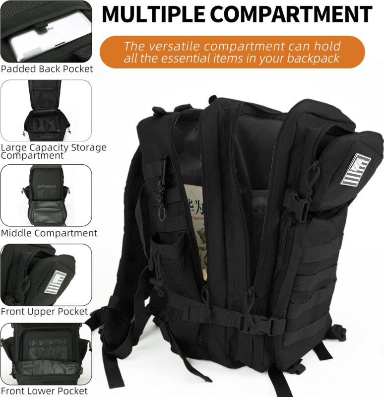 Military Tactical Backpack for Men and Women Army Camping Daypack Bug out Bag 45l Asault Pack for Travel Hiking (Black)