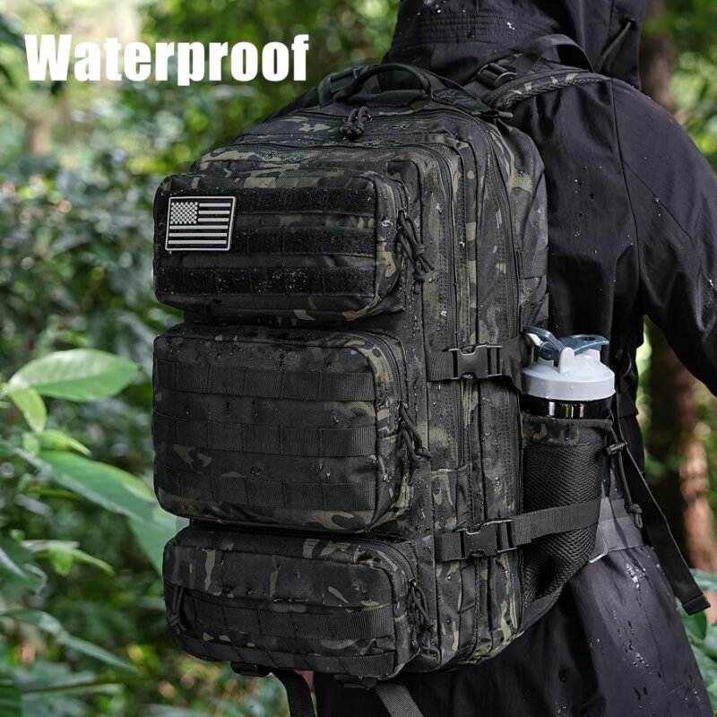 Military Tactical Backpack 50L Large Day Backpack for Men Molle Army 3 Days Assault Pack Bug Out Bag Water Resistant and Heavy Duty Hiking Treeking Rucksack – Black Camo