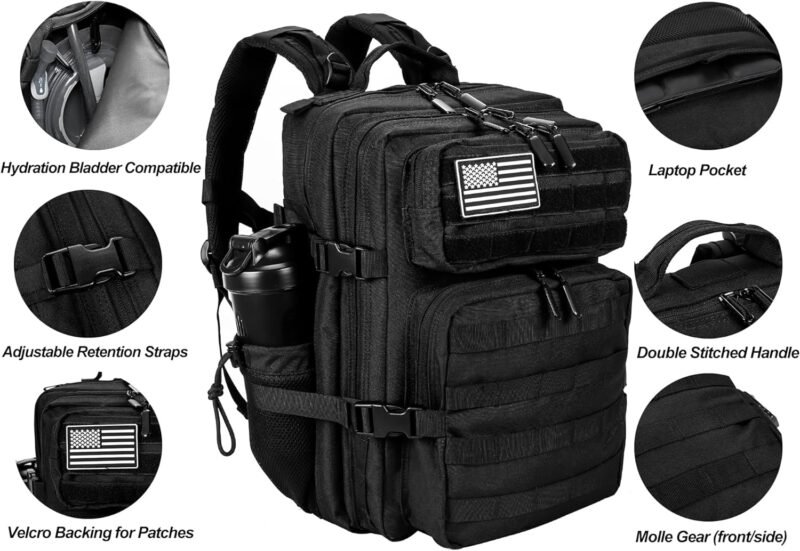 LHI Tactical Military Backpack for Men and Women 25L/35L Army Assault Pack Bag Small Rucksack with Bottle Holder