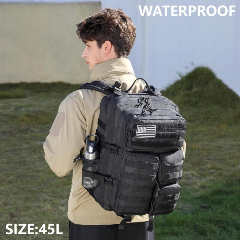 Wotony 45L Tactical Backpack for Men-Military Waterproof Backpack with Multiple Pockets and Tactical Gear for Outdoor Adventures (BLACK, 19.5 inch-900D)