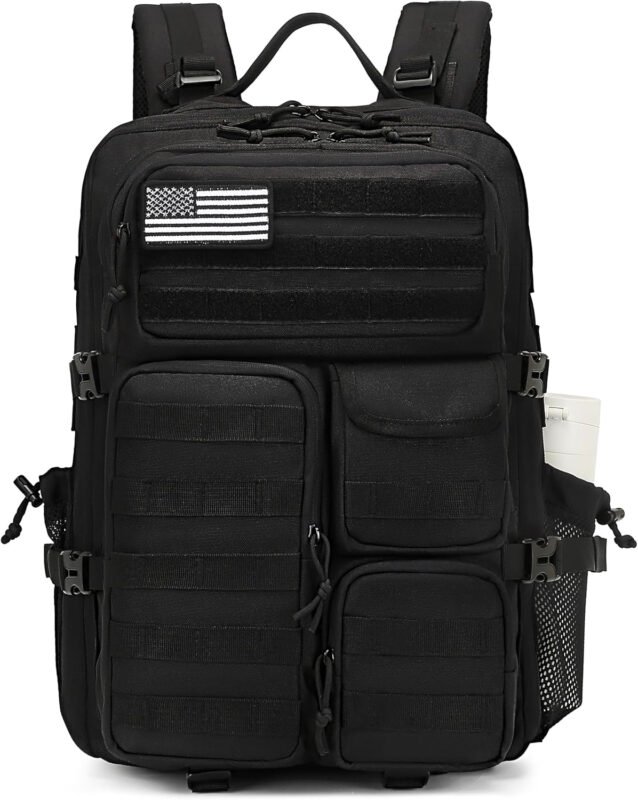 Wotony 45L Tactical Backpack for Men-Military Waterproof Backpack with Multiple Pockets and Tactical Gear for Outdoor Adventures (BLACK, 19.5 inch-900D)