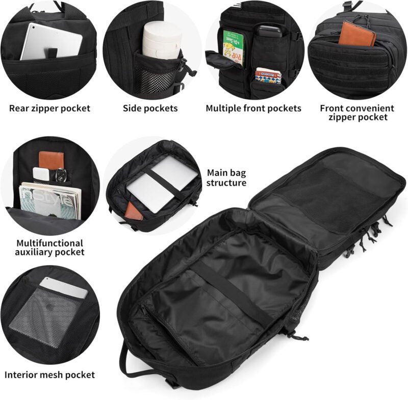 Wotony 45L Tactical Backpack for Men-Military Waterproof Backpack with Multiple Pockets and Tactical Gear for Outdoor Adventures (BLACK, 19.5 inch-900D)
