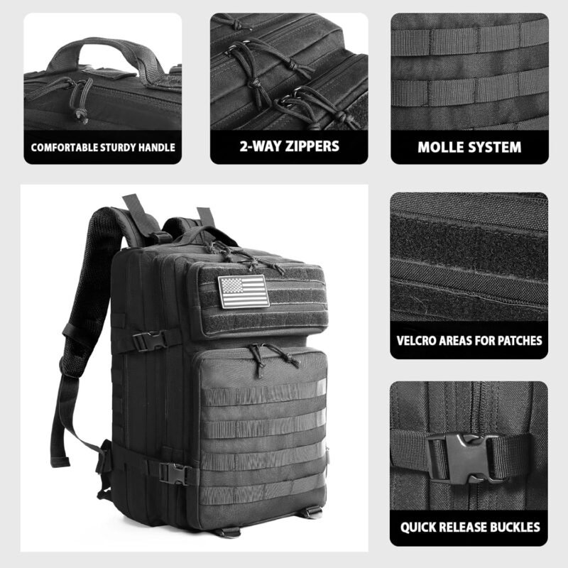 Military Tactical Backpack for Men 45L Molle Army 3 Days Assault Pack Bug Out Bag Water Resistant and Hiking Treeking Rucksack