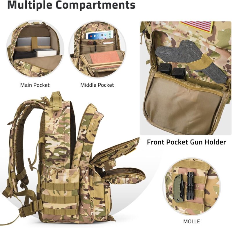 CVLIFE Tactical Backpack for Men Military Army Backpack 40L Large Molle Army Assault Pack Bug out Bag Tactical Military Survival Rucksack for Hiking, Hunting, Travel, Fishing, Camping, CP