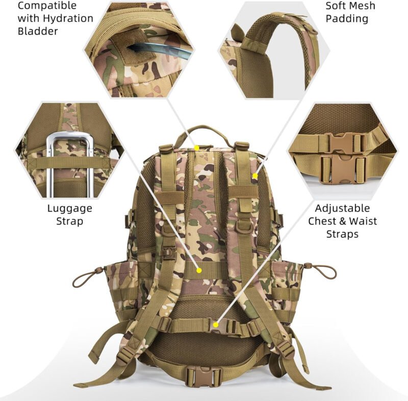 CVLIFE Tactical Backpack for Men Military Army Backpack 40L Large Molle Army Assault Pack Bug out Bag Tactical Military Survival Rucksack for Hiking, Hunting, Travel, Fishing, Camping, CP