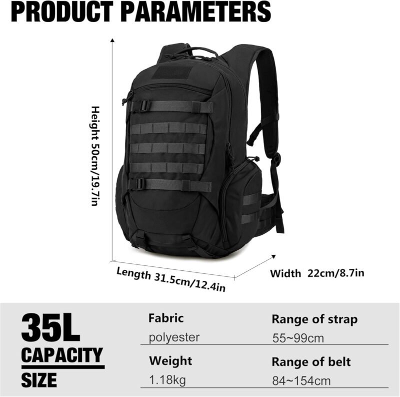Mardingtop 35L Tactical Backpacks Molle Hiking daypacks for Camping Hiking Military Traveling Motorcycle(With Rain-cover)