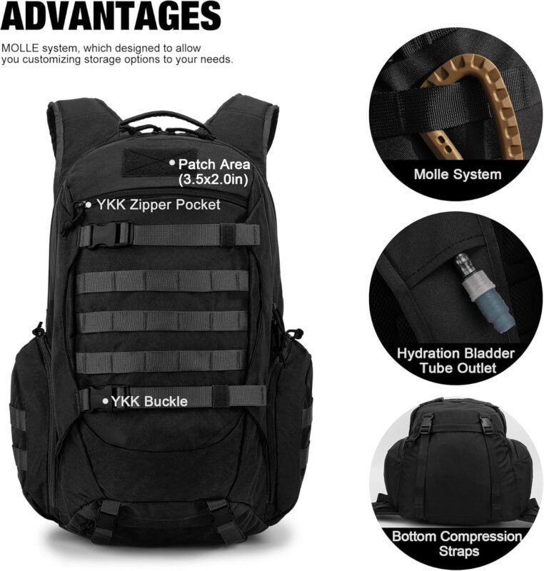 Mardingtop 35L Tactical Backpacks Molle Hiking daypacks for Camping Hiking Military Traveling Motorcycle(With Rain-cover)