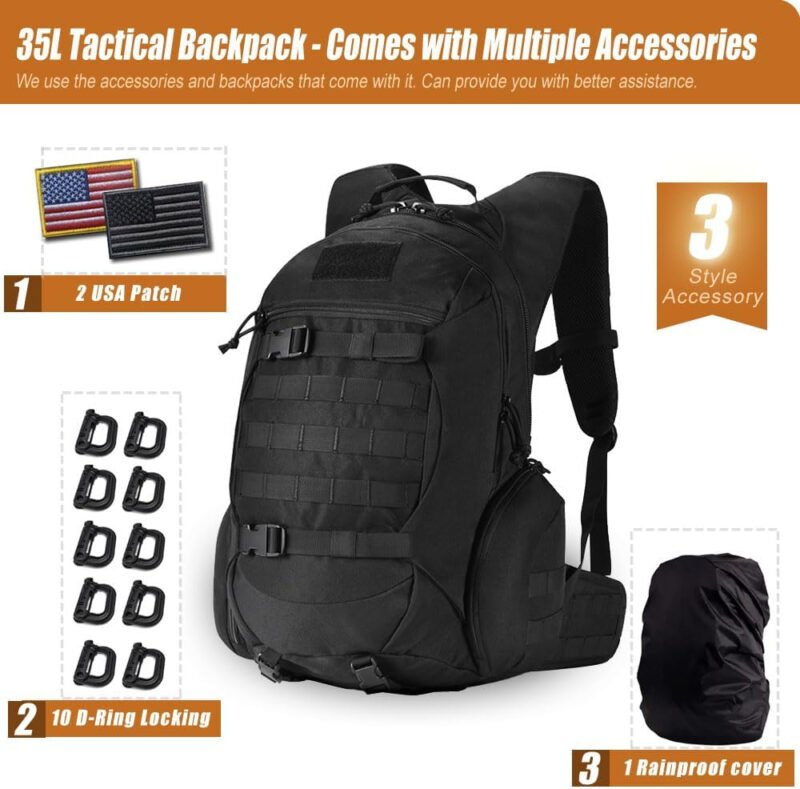 Tactical Backpack for Men, Military Backpack for Hiking, Motorcycle Backpack (black), 35L