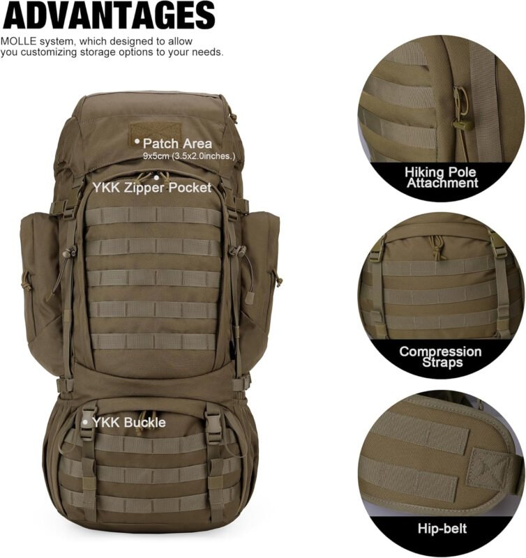 Mardingtop 60L Military Internal Frame Backpack for Hiking,Camping,Hunting,Rucksack Backpack with Rain Cover