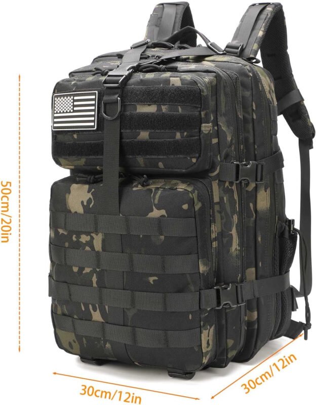 Tactical Backpack for Men 45L Military 3 Day Assault Pack with Gun Holster and Magazine Pouch of Handgun Large Hiking Backpack, Bug Out Bag Backpacks Tactical Gear Molle Backpack Pistol Bag Black Camo