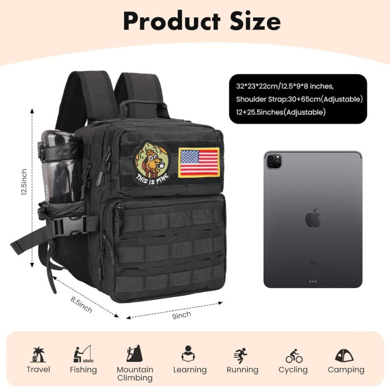 9L Mini Tactical Backpack Small Military Gym Backpack for Men Women Molle Daypack Camping Backpack with Patch(Black)
