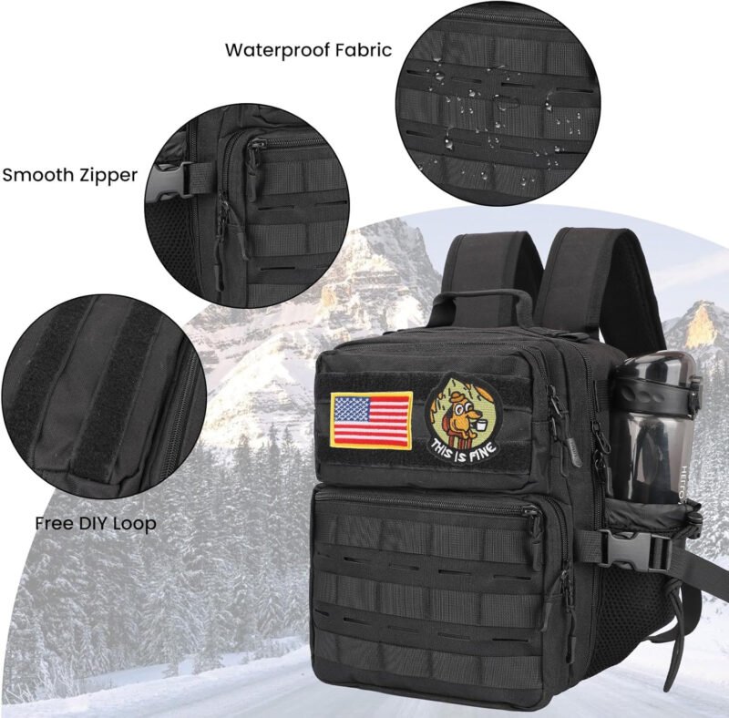9L Mini Tactical Backpack Small Military Gym Backpack for Men Women Molle Daypack Camping Backpack with Patch(Black)