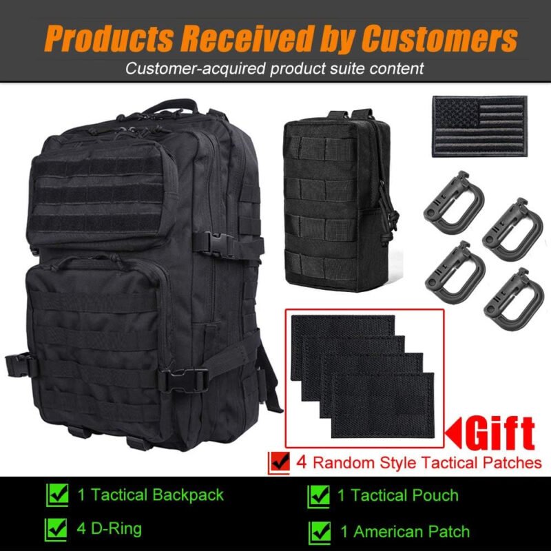 Black Tactical Backpack, Military Backpack, Molle Backpack