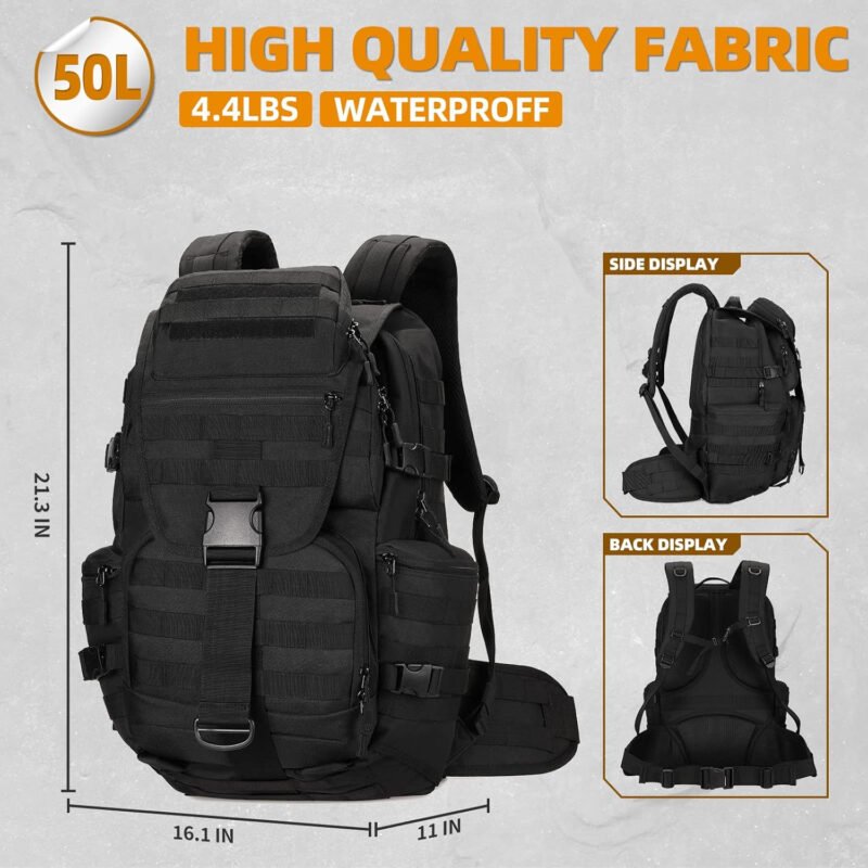 50L Military Tactical Backpack Hiking Waterproof Backpack Large Military Pack 3 Day Assault Pack Molle Bag Rucksack