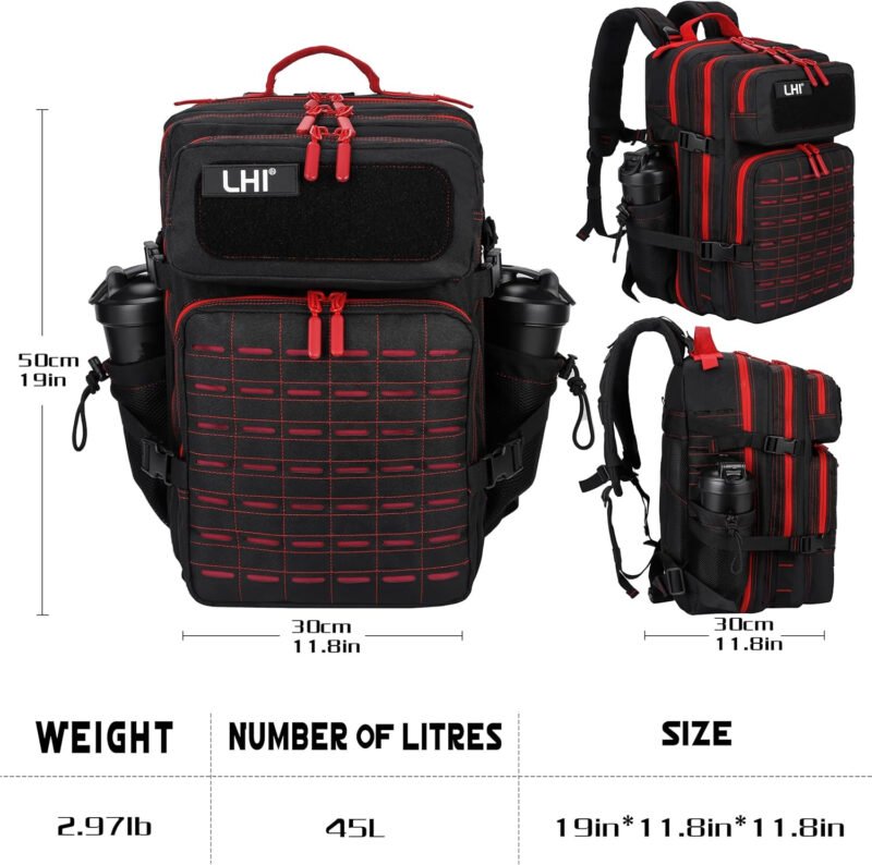 LHI Tactical Military Backpack for Men 25L/45L Large Molle Army Assault Pack 3 Day Hiking Rucksack With Bottle Holder