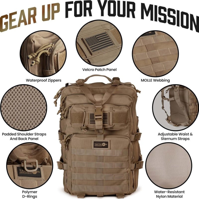 24BattlePack Tactical Backpack | 1 to 3 Day Assault Pack | Combat Veteran Owned Company |40L Bug Out Bag (Coyote Brown)