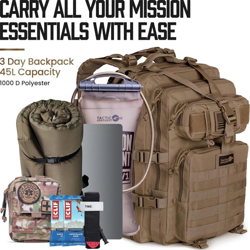 24BattlePack Tactical Backpack | 1 to 3 Day Assault Pack | Combat Veteran Owned Company |40L Bug Out Bag (Coyote Brown)