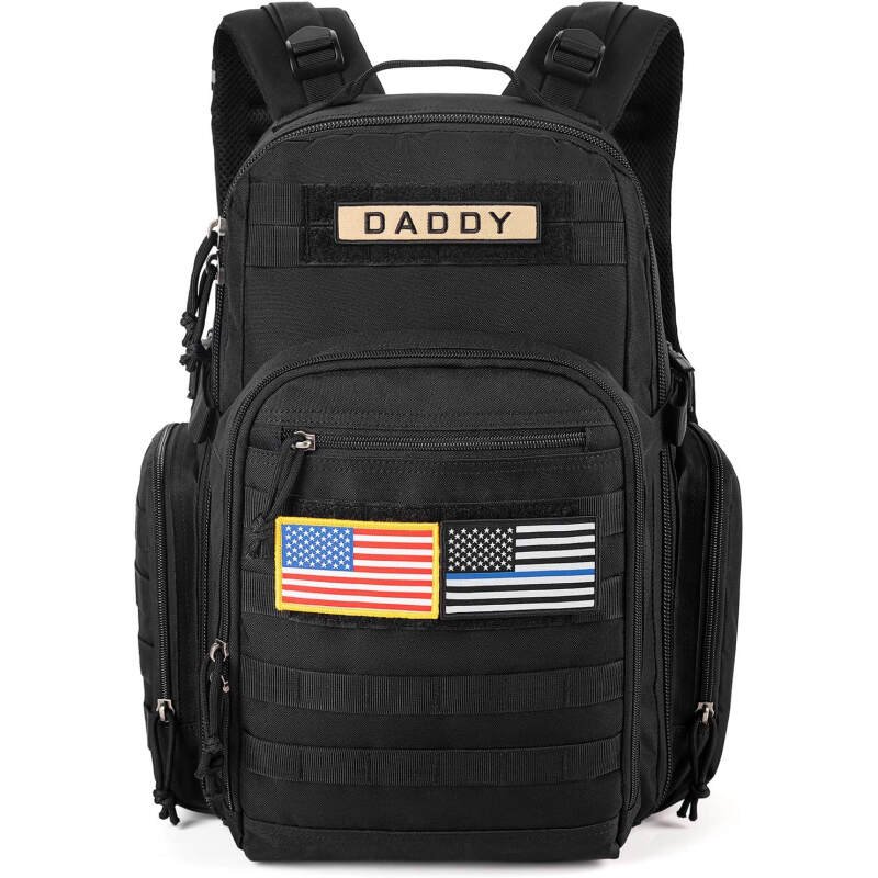 MIRACOL Military Diaper Bag for Men – Waterproof Multi-Pocket Organization Diaper Backpack for Travel Hiking Camping – Baby Gear for Active Dad Black