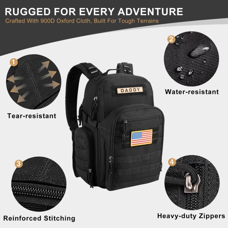 MIRACOL Military Diaper Bag for Men – Waterproof Multi-Pocket Organization Diaper Backpack for Travel Hiking Camping – Baby Gear for Active Dad Black