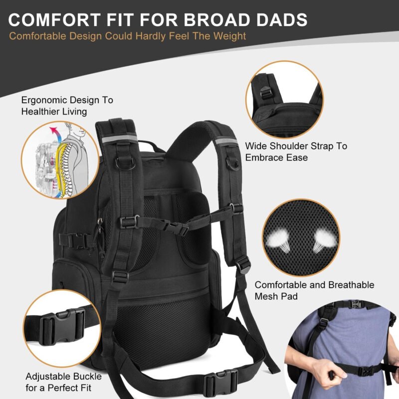 MIRACOL Military Diaper Bag for Men – Waterproof Multi-Pocket Organization Diaper Backpack for Travel Hiking Camping – Baby Gear for Active Dad Black