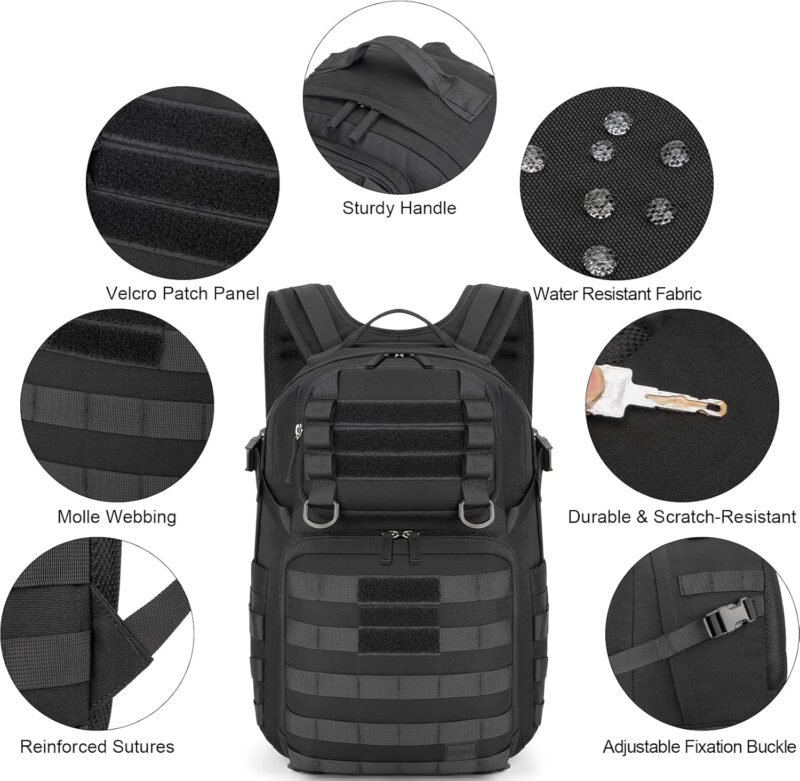 Tzowla Tactical Military Grade Backpack Waterproof,Travel Laptop Army Molle Rucksack for Men and Women with Small Detachable Bag,Army 3 Days Assault Pack Bag,Black