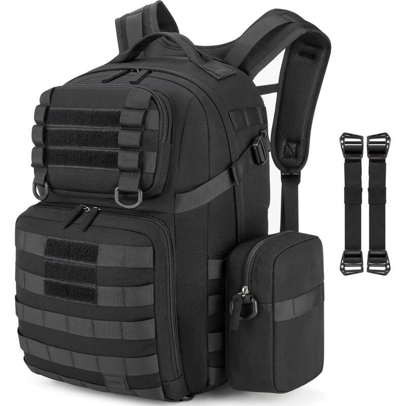 Tzowla Tactical Military Grade Backpack Waterproof,Travel Laptop Army Molle Rucksack for Men and Women with Small Detachable Bag,Army 3 Days Assault Pack Bag,Black