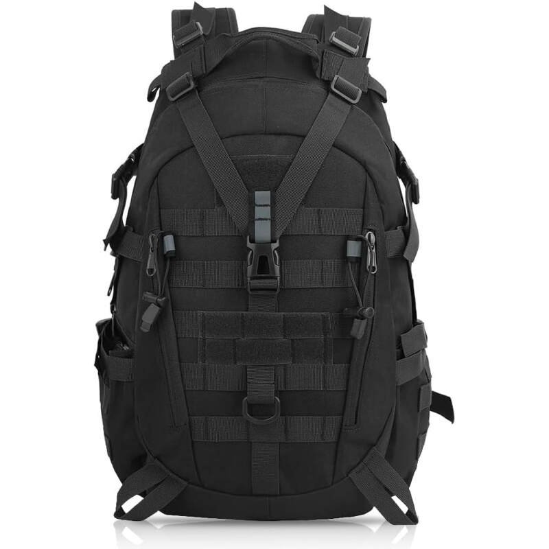 aiGear Tactical Backpack, 25L Military Backpack, 3-Day Bug Out Bag for Men Women Camping Hiking Hunting with Molle System Army Daypack (25L Black)
