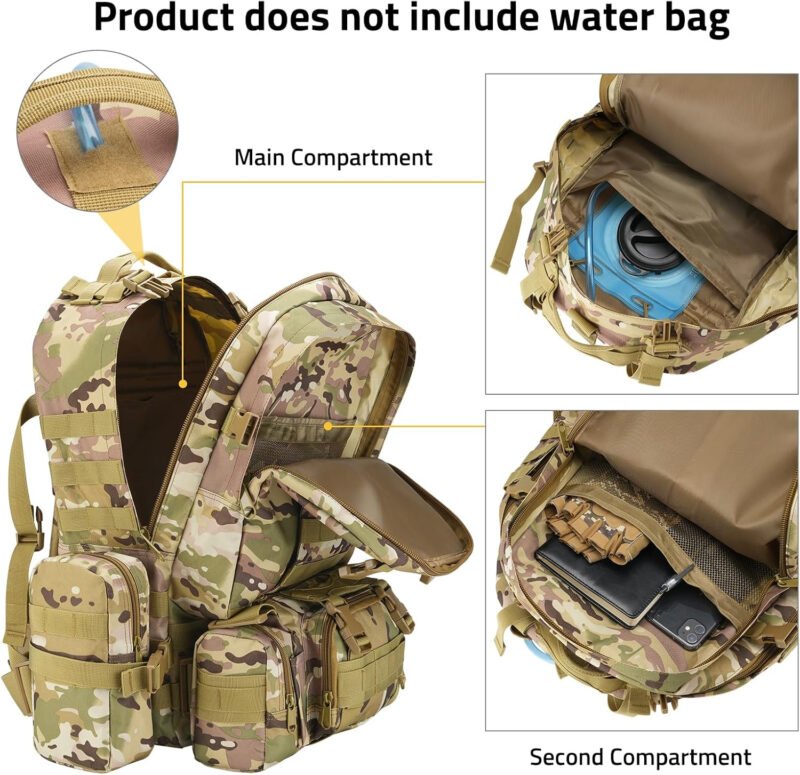 CVLIFE 60L Tactical Backpack for Men Women Military Large Army Rucksack With D-Ring Molle Clips Compass Accessories 3 Day Bug Out Survival Molle Bag Hiking Camping Gym Daypack Backpacks,CP