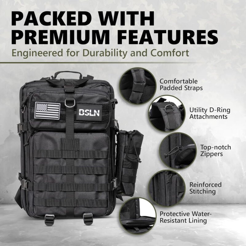 Large 45L Tactical Backpack for Men, Military Backpacks for Women, Bug out Bag Army 3 Days Assault Pack Rucksack with Molle System