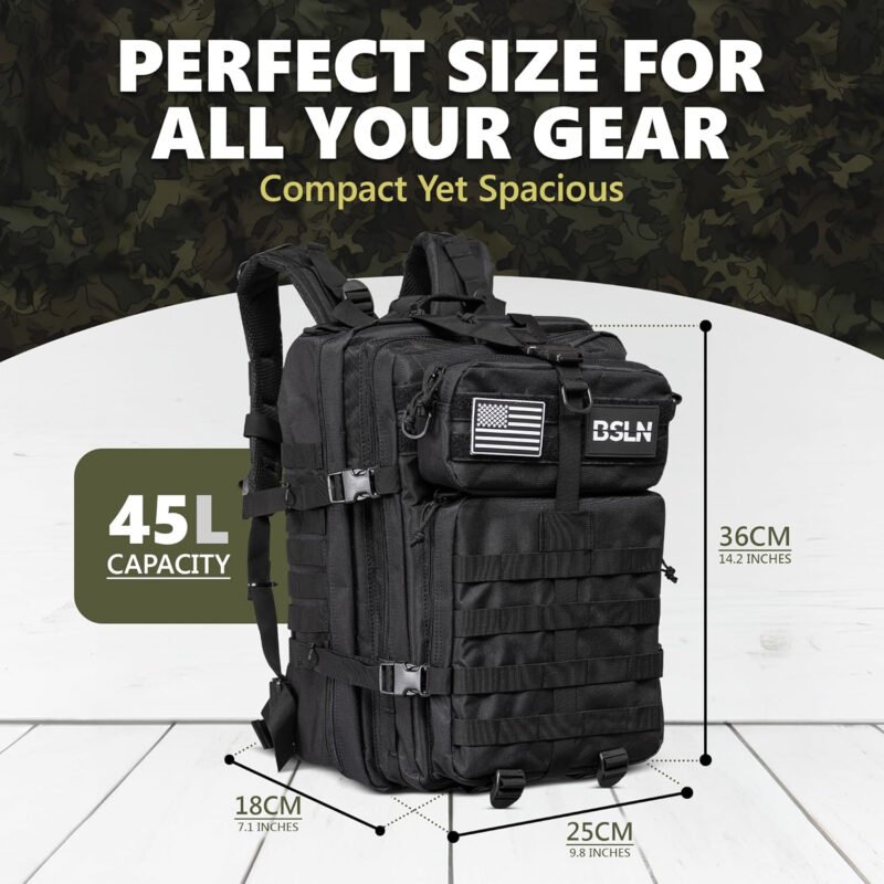 Large 45L Tactical Backpack for Men, Military Backpacks for Women, Bug out Bag Army 3 Days Assault Pack Rucksack with Molle System