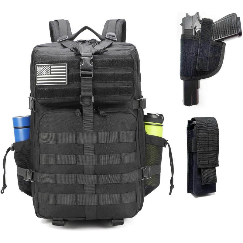 Gun Backpack for Men 45L Military Tactical Backpack with Holster of Handguns, Bug Out Bag Army Molle Daypack 3-Day Pack W.Side Pocket for Gym Camping Hiking Trekking(Black)