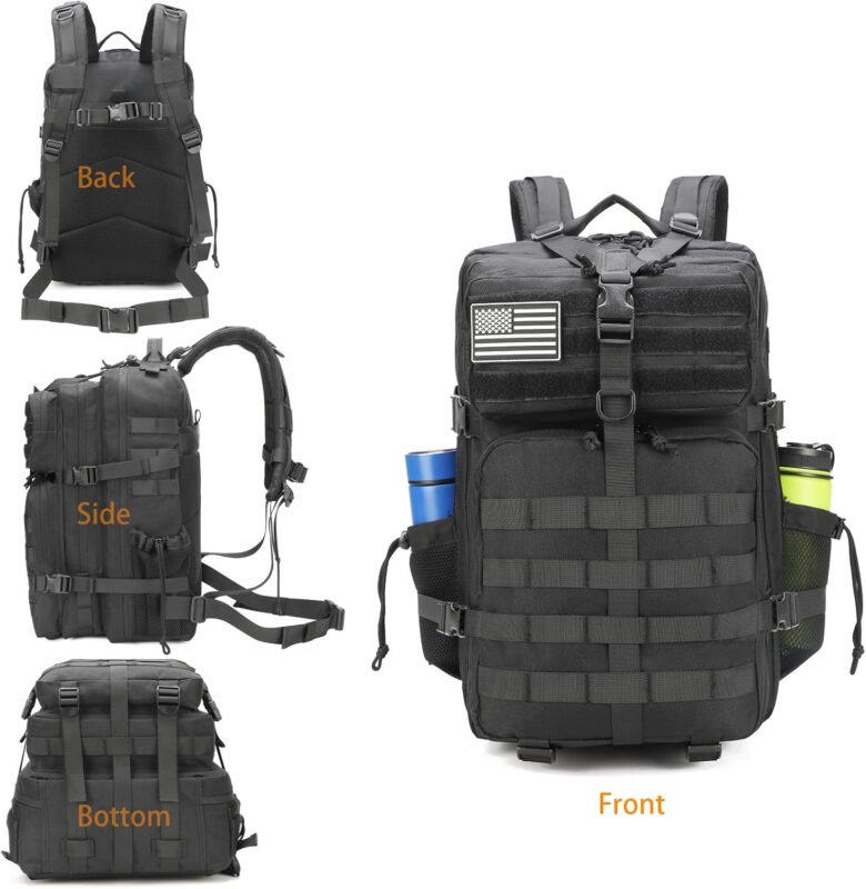 Gun Backpack for Men 45L Military Tactical Backpack with Holster of Handguns, Bug Out Bag Army Molle Daypack 3-Day Pack W.Side Pocket for Gym Camping Hiking Trekking(Black)