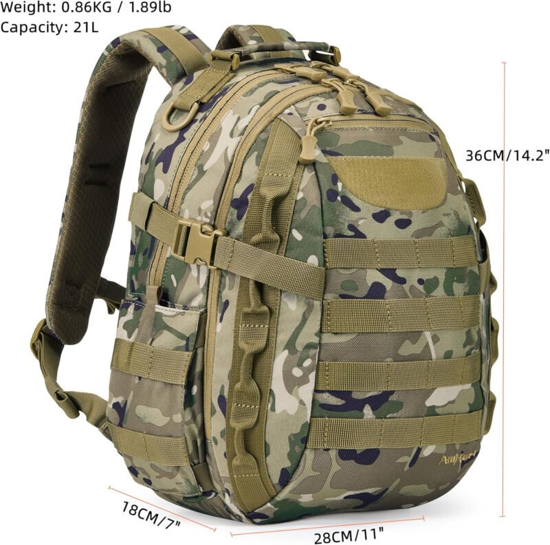 Tactical Backpack Military Army Molle Bag Outdoor Rucksack Water Resistant Daypack 1 day Assault Pack Small 21L (Camo)