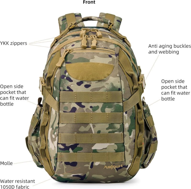 Tactical Backpack Military Army Molle Bag Outdoor Rucksack Water Resistant Daypack 1 day Assault Pack Small 21L (Camo)