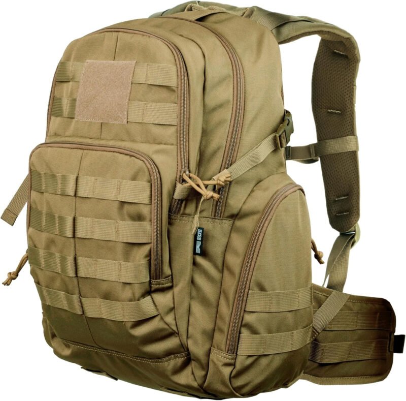 RIVER ROAD Huntex 40L Tactical Backpack for Men and Women in Khaki – Military Style Backpack for Hunting – Hiking Backpack & Travel Combat Backpack – Outdoor Tactical Backpacks & Sport Mochila Tactica