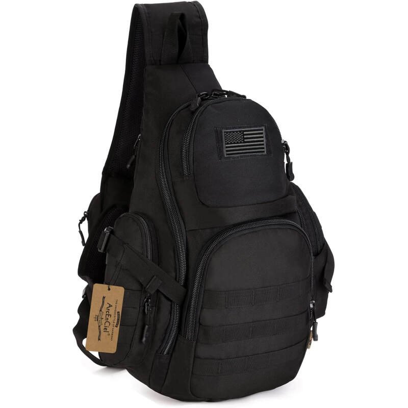 ArcEnCiel Tactical Sling Pack Military Molle Chest Crossbody Shoulder Bags with Patch