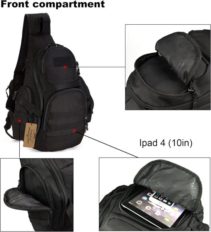 ArcEnCiel Tactical Sling Pack Military Molle Chest Crossbody Shoulder Bags with Patch