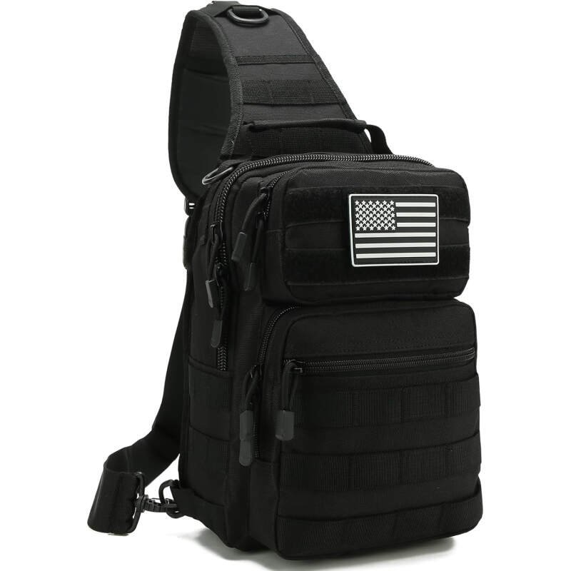Tactical Sling Bag for men,Shoulder Backpack Molle Assault Range Bags Chest Pack Day Pack Diaper Bag (Black)