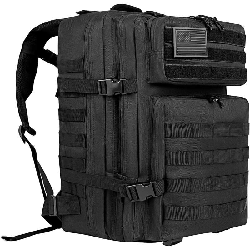 BETOVV 45L Military Tactical Backpack for Men Molle Army 3 Days Assault Pack Bag Large Rucksack traveling bag (Black)