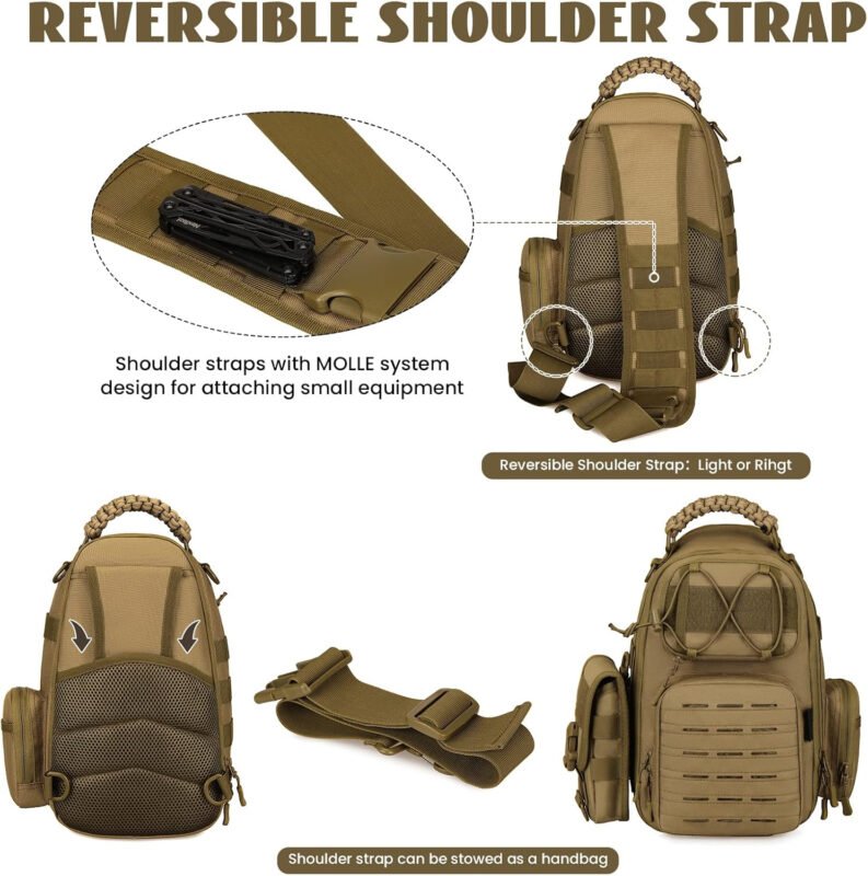 CamGo Tactical Sling Backpack Fly Fishing Tackle Bag Unisex MOLLE Casual Daypack for Fishing Hunting Hiking Travel (B2- Brown)