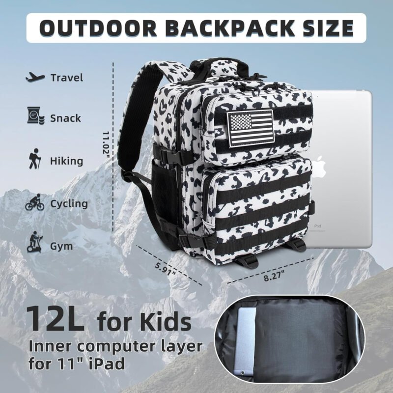 12L Mini Tactical Military Backpack for Women Army Assault Pack Bag Small Rucksack with Bottle Holder Work Gym Bag – 12L Heart Print Backpack Mini Small Pack