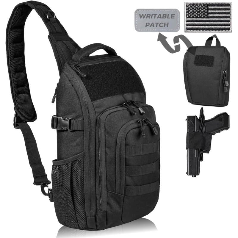 DBTAC Tactical Personal Defense EDC Bags & Packs | 10L Military Shoulder Backpack with Sling for Concealed Carry, Range, Travel, Hiking, Outdoor Sports (Black)