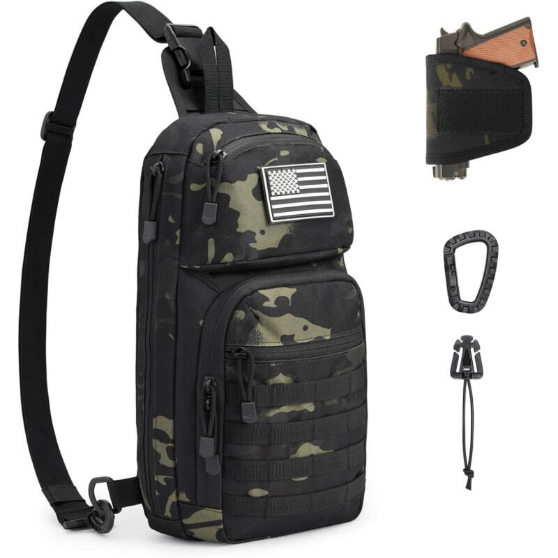 G4Free 10L Tactical EDC Sling Bag Backpack Military Molle Chest Shoulder Assault Pack for Concealed Carry(Black Cp)