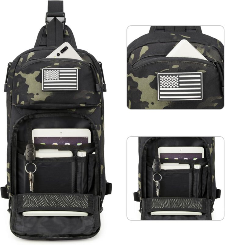 G4Free 10L Tactical EDC Sling Bag Backpack Military Molle Chest Shoulder Assault Pack for Concealed Carry(Black Cp)