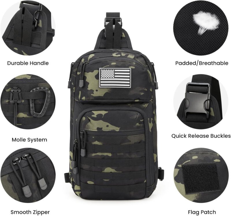 G4Free 10L Tactical EDC Sling Bag Backpack Military Molle Chest Shoulder Assault Pack for Concealed Carry(Black Cp)
