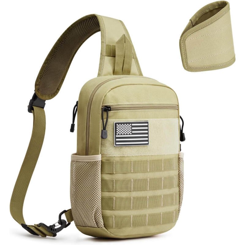 G4Free Tactical Sling Bag Backpack for Men,Military Durable Shoulder Pack Tactical Bag for Travel, Hiking, Outdoor Sports Khaki