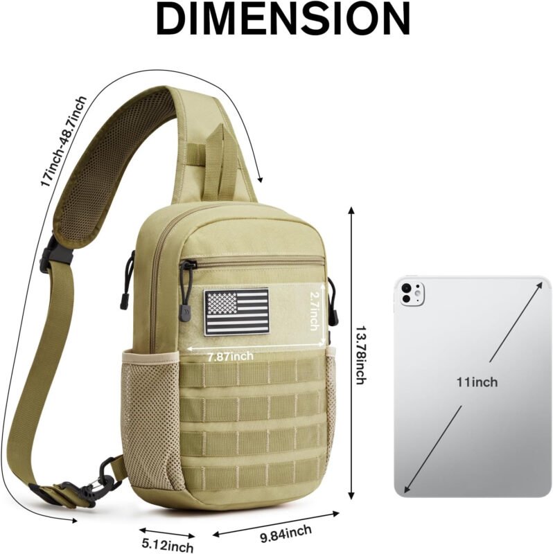 G4Free Tactical Sling Bag Backpack for Men,Military Durable Shoulder Pack Tactical Bag for Travel, Hiking, Outdoor Sports Khaki