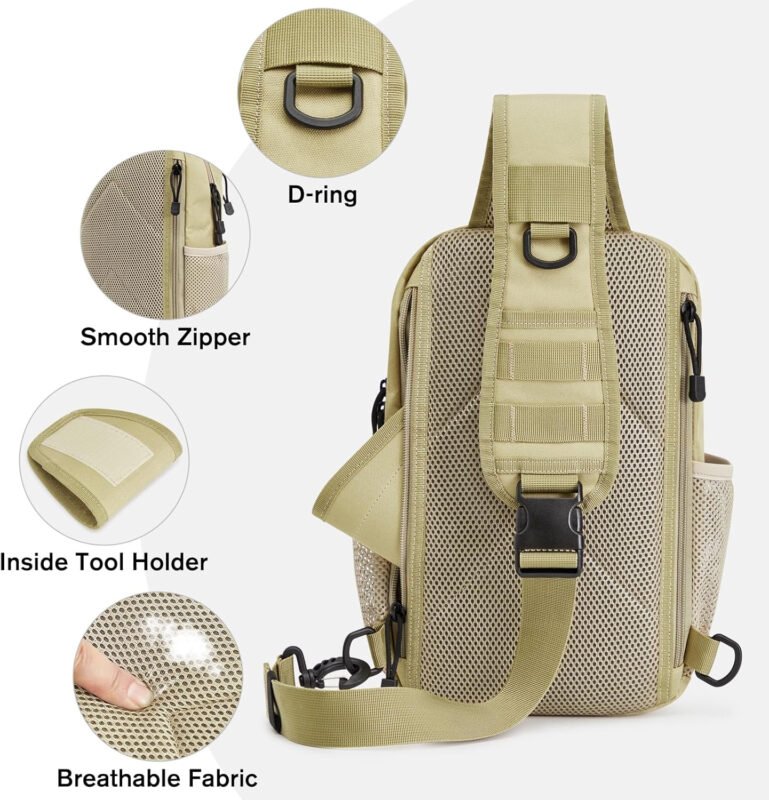 G4Free Tactical Sling Bag Backpack for Men,Military Durable Shoulder Pack Tactical Bag for Travel, Hiking, Outdoor Sports Khaki