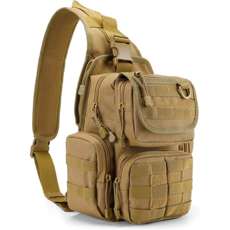 G4Free Tactical EDC Sling Bag Pack with Adjustable Holster Sling Shoulder Assault Range Backpack(Tan)