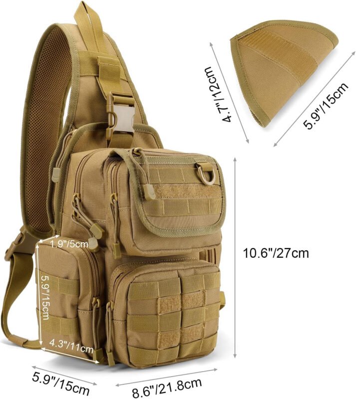 G4Free Tactical EDC Sling Bag Pack with Adjustable Holster Sling Shoulder Assault Range Backpack(Tan)